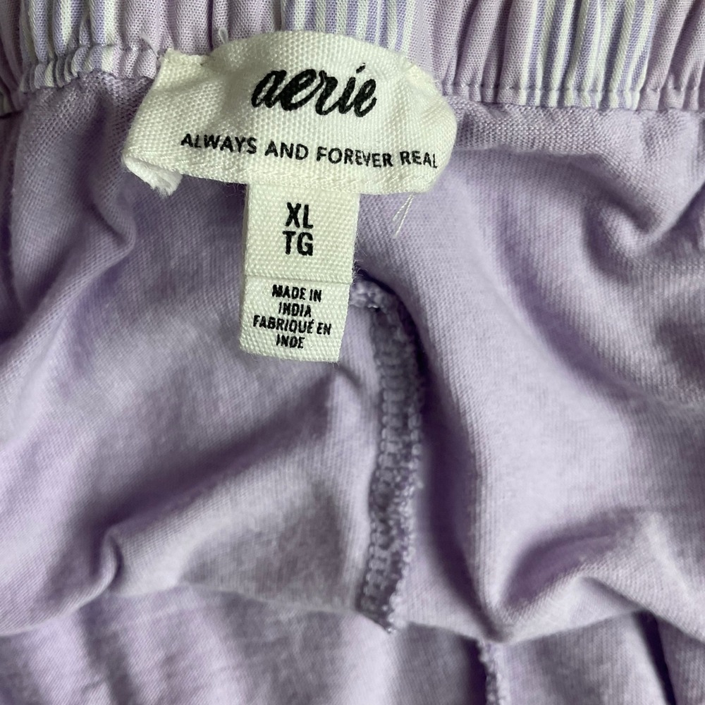 Aerie Lavender White Striped Button Front Skort XL Mini Elastic Waist Cotton - Picture 2 of 10